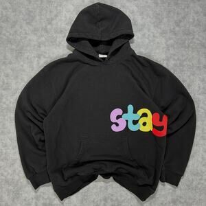 Stay Cool NYC Rainbow Logo Graphic Hoodie Black Womens Large Oversized